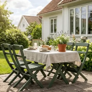 risnedsättning KWA Landet Utomhus matgrupp 118x70x74 cm med 4 klappstolar Grön - Utemöbler & utemiljö