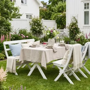 Fri frakt KWA Landet Utomhus matgrupp 118x70x74 cm med soffa och 2 klappstolar Vit - Utemöbler & utemiljö