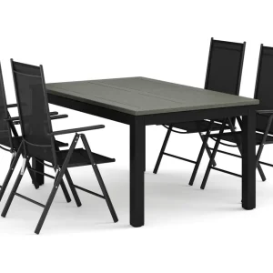 Utförsäljning Comfort Garden Monaco utomhus matgrupp förlängningsbart 150-250x90 med 4 Maggie positionsstolar Svart/Grå - Utemöbler & utemiljö