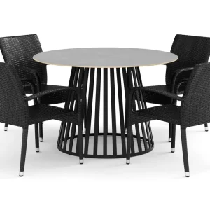 deNoord Sensi utomhus matgrupp 120 cm med 4 Thor Light utefåtöljer Svart - Utemöbler & utemiljö Begränsat erbjudande