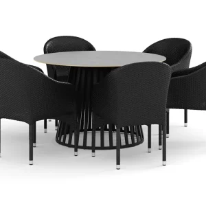 Billig deNoord Sensi utomhus matgrupp 120 cm med 6 Thor fåtöljer Svart - Utemöbler & utemiljö