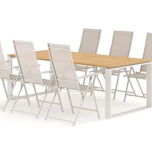Bästa pris Comfort Garden Devon utomhus matgrupp 210x100 cm med 6 Sanna positionsstolar Beige/Teak - Utemöbler & utemiljö