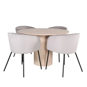 Begränsad tid Venture Home Bianca Matgrupp 110 cm Rund med 4 Berit stolar Whitewash/Grå - Möbler