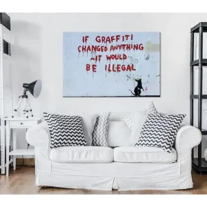 TAVLA If Graffiti Changed Anything by Banksy 90x60 - Inredning & dekor Rabatt