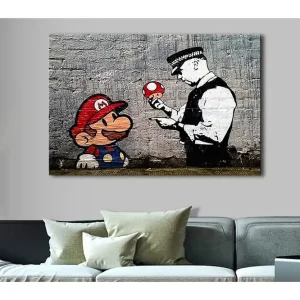 Begränsad tid TAVLA Mario and Cop by Banksy 120x80 - Inredning & dekor