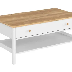Storys Soffbord 110 cm med Förvaring Låda + Hylla Beige/Vit - Möbler Snabb frakt