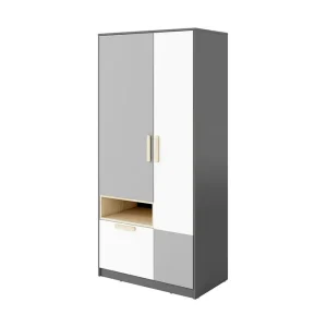 Nyhet Pok Garderob 90x50x193 cm Grå/Svart/Vit - Förvaring