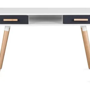 Lågt pris Frisange Skrivbord 120 cm med Förvaring 2 Lådor + Hylla Vit/Mörkgrå/Brun - Möbler