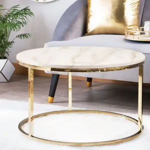 Coralla Soffbord 70 cm Runt Marmormönster Vit/Guld - Möbler Nyhet