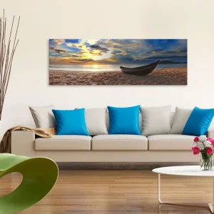Beställ nu TAVLA Boat on the Beach (1 Part) Narrow 120x40 - Inredning & dekor