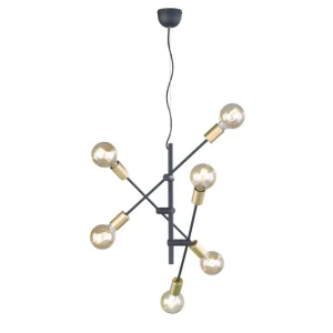 Rabatt Trio Lighting Cross Taklampa 6L E27 mattsvart/ guld Matt svart/Guld - Belysning