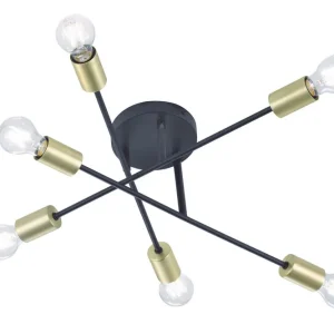 Outlet Trio Lighting Cross Plafond 6L E27 mattsvart/ guld Matt svart/Guld - Belysning