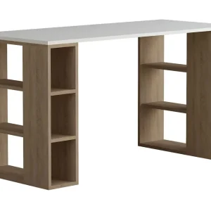 Premium Colmaron Skrivbord 140 cm med Förvaring Hyllor Vit/Ekfärg - Möbler