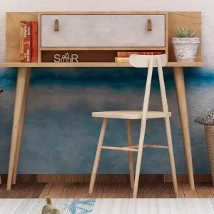 Begränsat erbjudande Mod Design Skrivbord 120 cm med Förvaring Hylla+Lucka Läderb Trä/Vit - Möbler