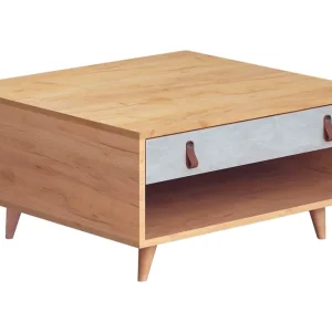 Rea Mod Design Soffbord 80 cm med Förvaring Låda + Hylla Läderbe Grå/Trä - Möbler