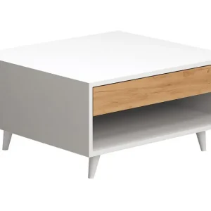 Erbjudandepris Mod Design Soffbord 80 cm med Förvaring Låda + Hylla Trä/Vit - Möbler