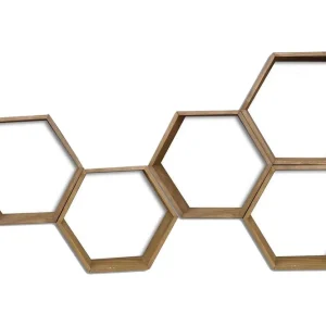 Erbjudande Evila Vägghylla Hexagoner Trä - Förvaring