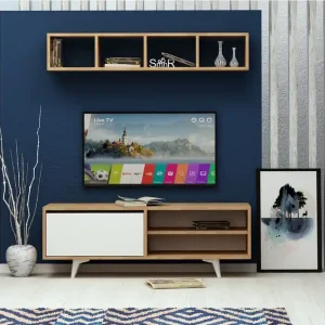Mod Design Tv-bänk med Vägghylla Trä/Vit - Möbler Fynd