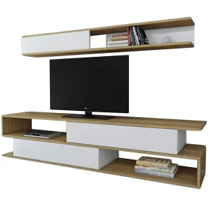 Simsaur Tv-bänk med Hylla Vit/Teak - Möbler Populärt val