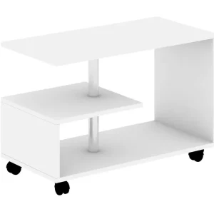 Elegancia Soffbord 80 cm med Förvaring Hylla på Hjul Vit - Möbler Begränsat erbjudande