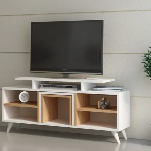 Sqandie Tv-bänk 120 cm Vit/Teak - Möbler Utförsäljning
