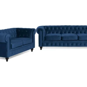 Bästa pris Chesterfield Lyx Soffgrupp 2-sits+3-sits Sammet - Möbler