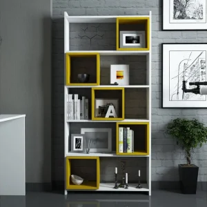 Hovdane Skrivbord 120 cm med Förvaring + Vägghylla + Vit/Gul - Möbler Outlet