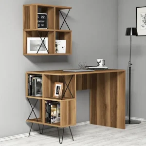 Hovdane Skrivbord 120 cm med Förvaring Hylla + Bokhylla Lite Brun/Svart - Möbler Sista chansen