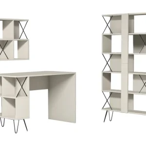 Fynd Hovdane Skrivbord 120 cm med Förvaring + 2 Bokhyllor Krämvit/Svart - Möbler