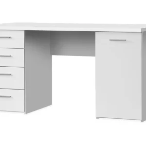 Erbjudandepris Bowlee Skrivbord 145 cm med Förvaring Skåp + 4 Lådor + Hylla Vit - Möbler
