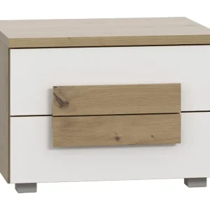 Sista chansen Eochar Sängbord 50 cm med Förvaring 2 Lådor Brun/Vit - Möbler