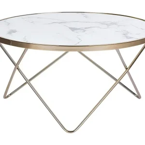 Meerah Soffbord 80 cm Runt Marmormönster Glas/Vit/Guld - Möbler Köp online