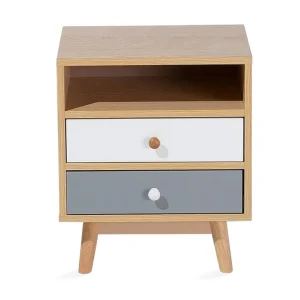 Peinmore Sängbord 40 cm med Förvaring 2 Lådor + Hylla Brun/Vit/Grå - Möbler Begränsat erbjudande