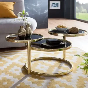 Wohnling Tarwater Soffbord 58 cm med Förvaring Hyllor Runt Glas/Svart/Guld - Möbler Utförsäljning