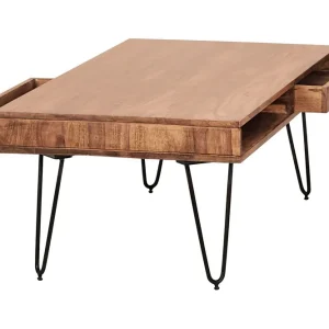 Wohnling Langner Soffbord 60 cm med Förvaring 2 Lådor + Hyllor Akacia/Svart - Möbler Köp online