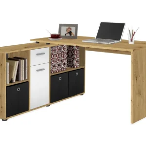 Reapris Brizleth Hörnskrivbord 136 cm Svängd med Förvaring Brun/Vit - Möbler