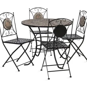 Begränsad tid Set Mosaic Utebord Och 4 Utestolar Metallram Svart - Utemöbler & utemiljö