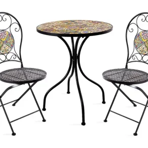 Endast idag Balkongset Morocco Bord Och 2 Stolar Mosaik Black, Multicolor - Utemöbler & utemiljö