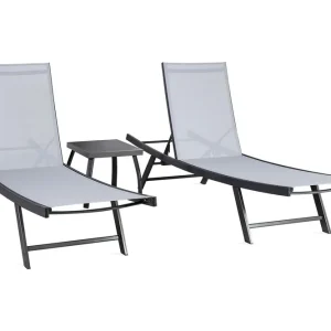 I lager Möbelset Ario Sidobord Och 2 Solstolar Grå - Utemöbler & utemiljö