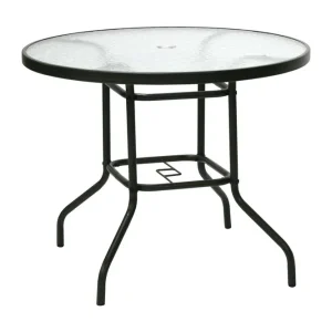 DUBLIN Runt Utebord Trädgårdsbord 90 cm Glas Svart - Utemöbler & utemiljö Extra rabatt