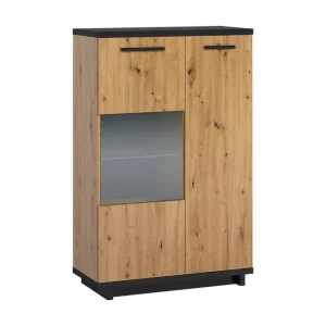 Säker betalning Ingram Vitrinskåp 40x90 cm Ek/Svart - Förvaring