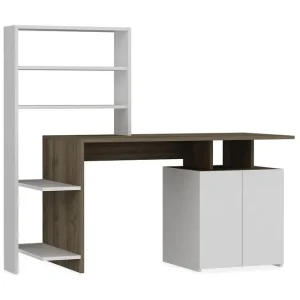 Populär Raymer Skrivbord 146 cm med Förvaring Hyllor + Skåp Valnötsbrun/Vit - Möbler