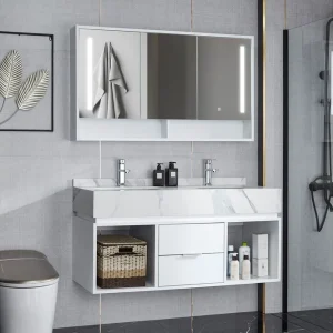 Badrumspaket LED-spegelskåp 120 cm Vit - Hus & renovering Nedsatt pris