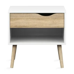 Tvilum Delta Sängbord 50 cm med Förvaring Låda + Hylla Vit/Ekfärg - Möbler Begränsad tid