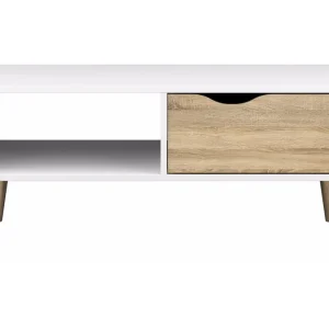 Endast denna vecka Funky & Co Delta Soffbord 99 cm med Förvaring Låda + Hylla Vit/Ekfärg - Möbler