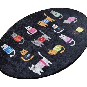 Fynd Matta Blackcats Oval 60x90 cm Flerfärgad/Sammet - Textil & mattor