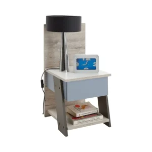 Kundfavorit Scandinavian Choice Hawley Sängbord 34 cm med Förvaring Lådor + Panel Vit/Beige/Grå/Blå - Möbler