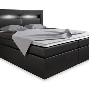 Outlet Cloud47 Modena Sängpaket 160x200 med Förvaring+LED Sänggavel Svart - Möbler