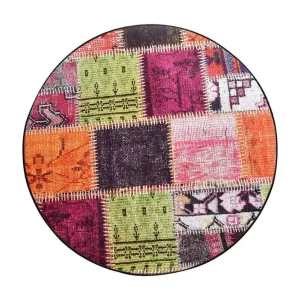 Nevriye Matta Rund 100 cm Flerfärgad/Sammet - Textil & mattor risnedsättning