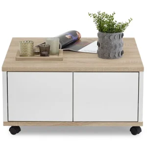 Snabb leverans Scandinavian Choice Twin Soffbord 70 cm med Förvaring Lådor på Hjul Vit/Ljus Ekfärg - Möbler